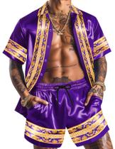 Conjunto de pijama ZSJR Funny Hawaiian Outfit Camisa de cetim para homens Conjunto de pijama ZSJR Funny Hawaiian Outfit Camisa de cetim para homens