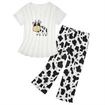 Conjunto de pijamas American Trends Cow Print Halloween para mulheres