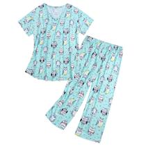 Conjunto de pijamas americanos, pijamas femininos, azul e verde M
