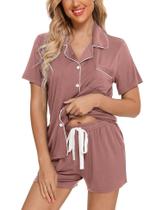 Conjunto de pijamas Anjue para mulheres, pijamas curtos de algodão, rosa, tamanho M Conjunto de pijamas Anjue para mulheres, pijamas curtos de algodão, rosa, tamanho M