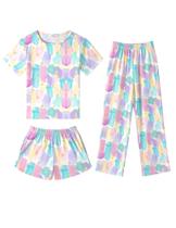 Conjunto de pijamas Arshiner Girls, 3 peças, manga curta, roupa de dormir 5T