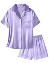 Conjunto de pijamas Arshiner Girls Silk Satin Button Down Light Purple