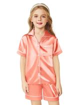Conjunto de pijamas Arshiner Girls Silk Satin Button Down Orange 4-5Y Conjunto de pijamas Arshiner Girls Silk Satin Button Down Orange 4-5Y