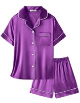 Conjunto de pijamas Arshiner Girls Silk Satin Button Down, roxo escuro Conjunto de pijamas Arshiner Girls Silk Satin Button Down, roxo escuro