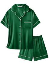 Conjunto de pijamas Arshiner Girls Silk Satin Button Down verde escuro 5-6Y
