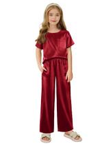 Conjunto de pijamas Arshiner Girls Soft Satin Silk Red 5-6 anos Conjunto de pijamas Arshiner Girls Soft Satin Silk Red 5-6 anos
