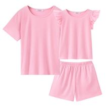 Conjunto de pijamas Arshiner para meninas, manga curta, rosa de verão, 4-5 anos