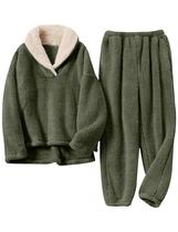 Conjunto de pijamas, calças pulôver de lã fofas bronzeadas para mulheres Conjunto de pijamas, calças pulôver de lã fofas bronzeadas para mulheres