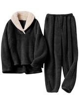 Conjunto de pijamas, calças pulôver de lã fofas bronzeadas para mulheres Conjunto de pijamas, calças pulôver de lã fofas bronzeadas para mulheres