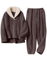 Conjunto de pijamas, calças pulôver de lã fofas bronzeadas para mulheres Conjunto de pijamas, calças pulôver de lã fofas bronzeadas para mulheres