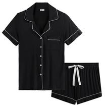 Conjunto de pijamas Cherrydew Bamboo Viscose Button Down preto GG feminino