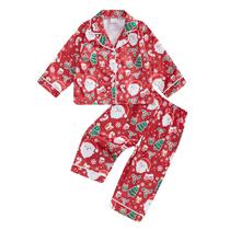 Conjunto de pijamas com cetim de seda de Natal para bebês e meninas Conjunto de pijamas com cetim de seda de Natal para bebês e meninas