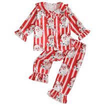 Conjunto de pijamas com cetim de seda de Natal para bebês e meninas Conjunto de pijamas com cetim de seda de Natal para bebês e meninas