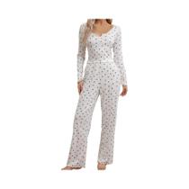 Conjunto De Pijamas Com Estampa De Laço Fofo, Camisa De Manga Longa Com Calça Longa, Conjunto De