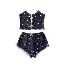 Conjunto De Pijamas Com Estampa Em Forma De Coração Para Mulheres, Confortável E Sexy, Roupas Conjunto De Pijamas Com Estampa Em Forma De Coração Para Mulheres, Confortável E Sexy, Roupas