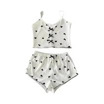 Conjunto De Pijamas Com Estampa Em Forma De Coração Para Mulheres, Confortável E Sexy, Roupas