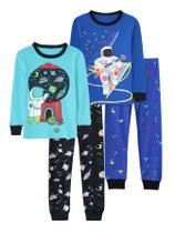 Conjunto de pijamas de algodão de 4 peças para meninos Vopawetty Navy Astronaut