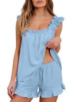 Conjunto de pijamas de algodão Flygo para mulheres com babados e shorts