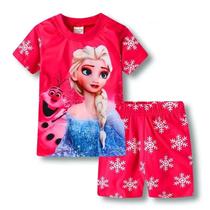 Conjunto de Pijamas de Algodão para Meninas - Verão - Elsa e Minnie - Manga Curta Conjunto de Pijamas de Algodão para Meninas - Verão - Elsa e Minnie - Manga Curta