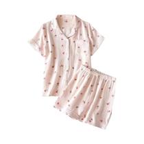 Conjunto De Pijamas De Algodão Para Mulheres, Verão, Manga Curta, Ajuste Solto, Dois Peças, Conforto