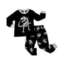 Conjunto De Pijamas De Cartoon Com Estampa De Esqueleto De Dinossauro Para Meninos, 2 Peças