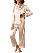 Conjunto de pijamas de cetim de seda Ekouaer para mulheres, pijamas de manga comprida Conjunto de pijamas de cetim de seda Ekouaer para mulheres, pijamas de manga comprida