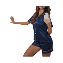 Conjunto de Pijamas de Cetim Feminino - 2 Peças com Shorts e Botões