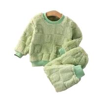 Conjunto De Pijamas De Flanela Para Meninos E Meninas, Roupa De Casa Quente E Espessa, Cor Sólida Conjunto De Pijamas De Flanela Para Meninos E Meninas, Roupa De Casa Quente E Espessa, Cor Sólida