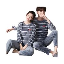 Conjunto De Pijamas De Fleece Coral Grosso Para Mulheres E Homens, Pijamas Aconchegantes Para Outono