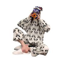 Conjunto De Pijamas De Fleece Feminino, Roupa De Dormir Quente E Grossa Para O Inverno, Top Macio E