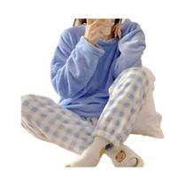 Conjunto De Pijamas De Fleece Feminino, Roupa De Dormir Quente E Grossa Para O Inverno, Top Macio E