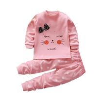 Conjunto De Pijamas De Gato Em Cartoon Para Meninas, 2 Peças, Calças Longas E Camiseta, Roupas Para Conjunto De Pijamas De Gato Em Cartoon Para Meninas, 2 Peças, Calças Longas E Camiseta, Roupas Para