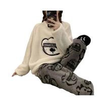 Conjunto De Pijamas De Inverno Para Mulheres plus Size Com Estampa De Urso Em Cartoon, Fleece Coral Conjunto De Pijamas De Inverno Para Mulheres plus Size Com Estampa De Urso Em Cartoon, Fleece Coral