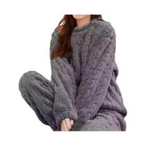 Conjunto De Pijamas De Inverno plus Size Para Mulheres, Camiseta De Manga Longa Com Decote Redondo E