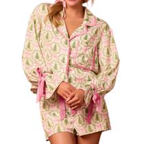 Conjunto de pijamas de Natal Muineobuka para mulheres de cetim de 2 peças Conjunto de pijamas de Natal Muineobuka para mulheres de cetim de 2 peças