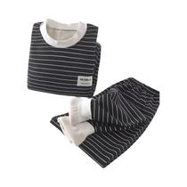 Conjunto De Pijamas De Pelúcia Listrados Para Meninos E Meninas, Roupas Infantis Quentes Para Outono Conjunto De Pijamas De Pelúcia Listrados Para Meninos E Meninas, Roupas Infantis Quentes Para Outono