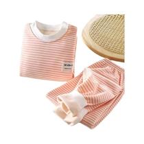 Conjunto De Pijamas De Pelúcia Listrados Para Meninos E Meninas, Roupas Infantis Quentes Para Outono Conjunto De Pijamas De Pelúcia Listrados Para Meninos E Meninas, Roupas Infantis Quentes Para Outono