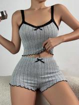 Conjunto De Pijamas De Renda Femininos Primavera Verão Roupas De Dormir Tops Cropped Shorts Roupas