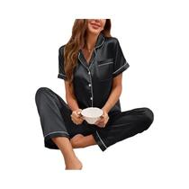 Conjunto De Pijamas De Seda Femininos Com Camisa De Manga Curta E Calças 2 Peças Roupas De Dormir