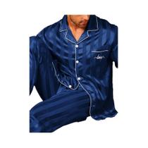 Conjunto De Pijamas De Seda Para Homens Com Calças De Manga Longa Casual Minimalista Com Bordado De