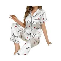 Conjunto De Pijamas De Seda Para Mulheres, Camiseta De Manga Curta E Calças Longas, Roupas De Dormir