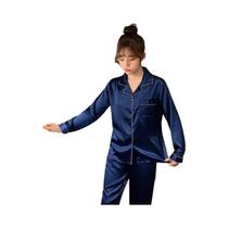 Conjunto De Pijamas De Seda Satin plus Size Em Cor Sólida Com Botões Para Casais, Roupas De Dormir