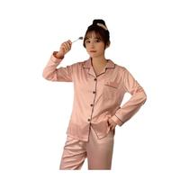 Conjunto De Pijamas De Seda Satin plus Size Em Cor Sólida Com Botões Para Casal, Roupas De Dormir