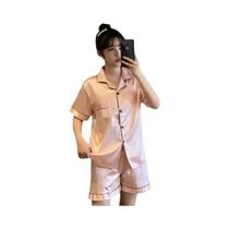 Conjunto De Pijamas De Seda Satin plus Size Em Cor Sólida Com Manga Curta Para Casal Loungewear Pj