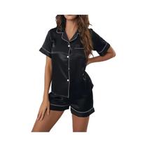 Conjunto De Pijamas De Seda Satinada Feminino 2 Peças Com Botões, Roupas De Dormir E Confortáveis