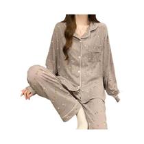 Conjunto De Pijamas De Tecido Amassado Para Mulheres, Cardigã De Manga Longa, Roupas De Lazer Para