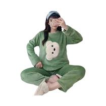 Conjunto De Pijamas De Veludo Coral Grosso E Quente Para Mulheres, Roupa De Inverno E Outono, Conjunto De Pijamas De Veludo Coral Grosso E Quente Para Mulheres, Roupa De Inverno E Outono,
