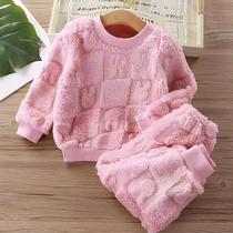 Conjunto De Pijamas De Veludo Para Meninos E Meninas, Roupa De Inverno Quente E Espessa Para