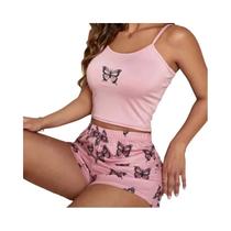 Conjunto De Pijamas De Verão Com Estampa De Borboleta, Camiseta Sexy E Shorts, Moda Feminina Para Conjunto De Pijamas De Verão Com Estampa De Borboleta, Camiseta Sexy E Shorts, Moda Feminina Para