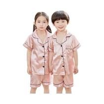 Conjunto De Pijamas De Verão Em Cetim Para Meninas E Meninos, Manga Curta, Tecido De Seda, Roupa De